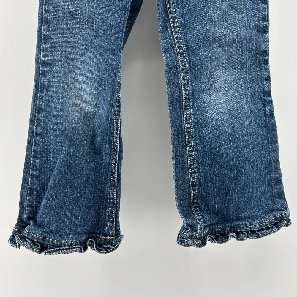 The Children's Place Girls 5T Ruffle Flare‎ Stretch Jeans Blue Denim Dark Wash